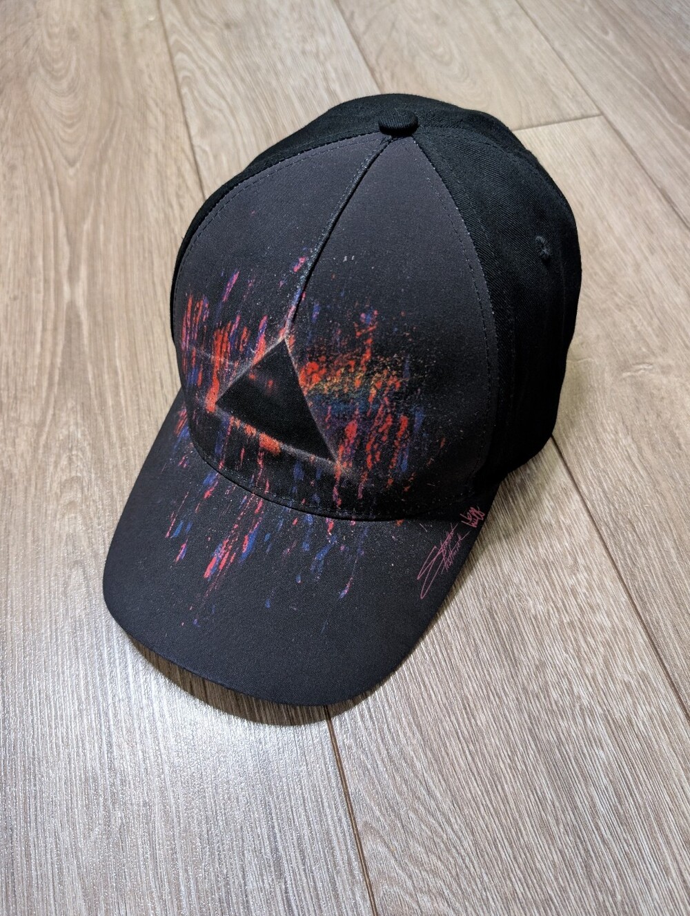Pink Floyd Black Cap with Red, Orange and Purple Paint-Drip Design